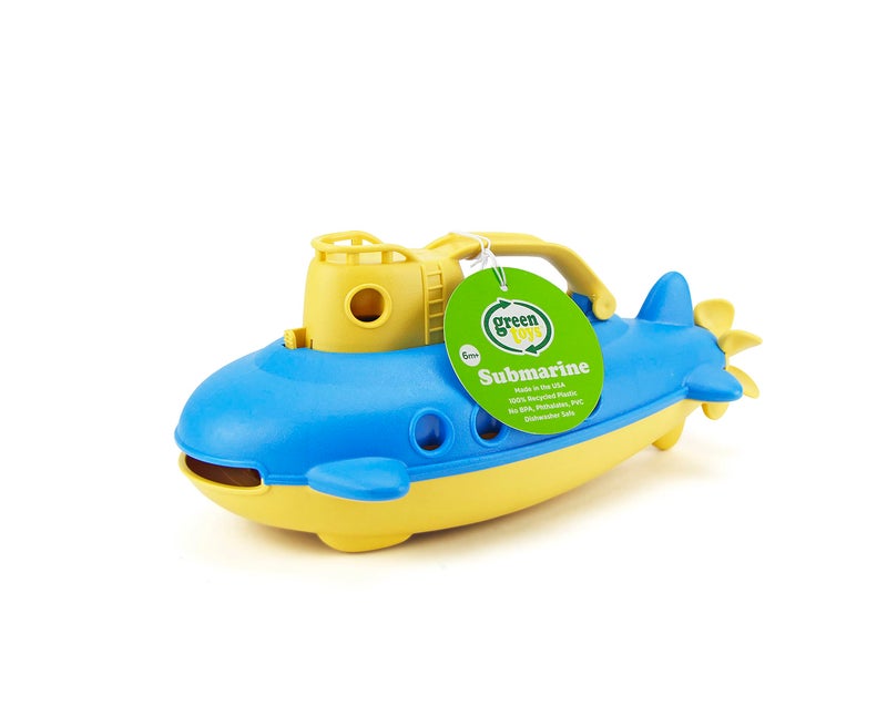 Green Toys Submarine in Yellow & blue - BPA Free, Phthalate Free, Bath Toy with Spinning Rear Propeller. Safe Toys for Toddlers, Babies - Image 3