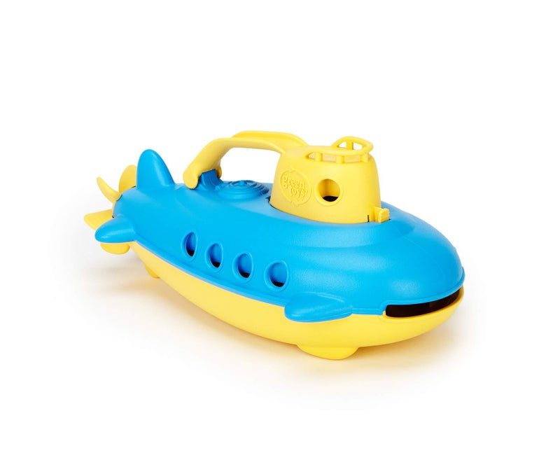 Green Toys Submarine in Yellow & blue - BPA Free, Phthalate Free, Bath Toy with Spinning Rear Propeller. Safe Toys for Toddlers, Babies - Image 1