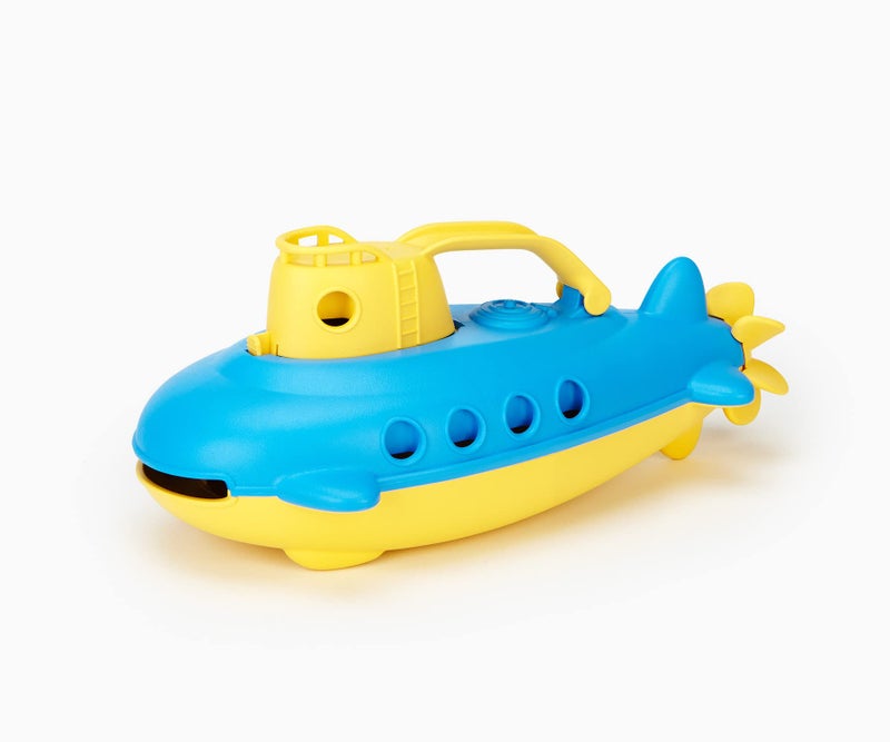 Green Toys Submarine in Yellow & blue - BPA Free, Phthalate Free, Bath Toy with Spinning Rear Propeller. Safe Toys for Toddlers, Babies - Image 2