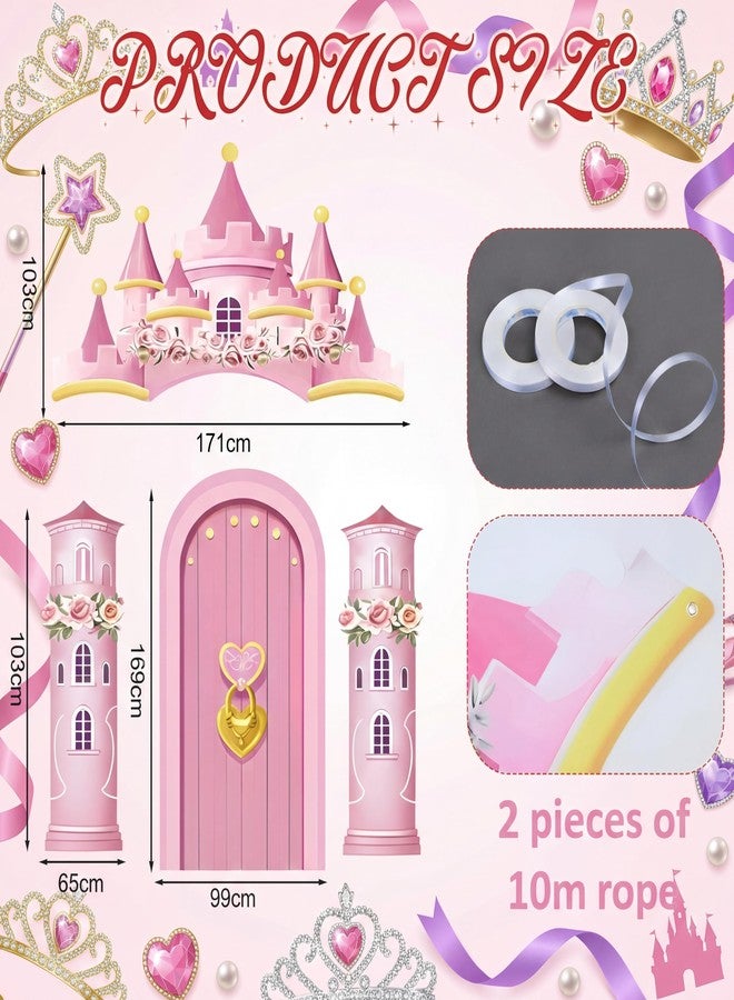 Kathfly 4 Pcs Princess Castle Door Decorations Xmas Pink Princess Castle House Door Covers Banner Backdrop Christmas Hanging Banner Porch Sign for Holiday Classroom Home Party Decor - Image 3