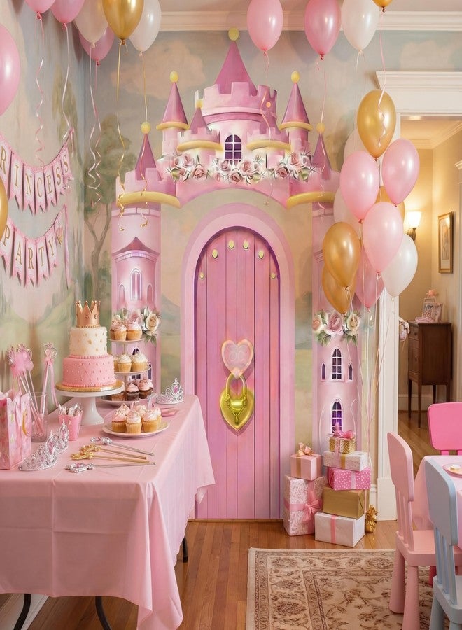 Kathfly 4 Pcs Princess Castle Door Decorations Xmas Pink Princess Castle House Door Covers Banner Backdrop Christmas Hanging Banner Porch Sign for Holiday Classroom Home Party Decor - Image 5