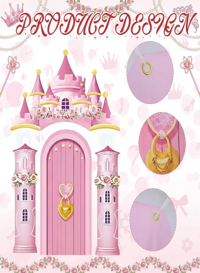 Kathfly 4 Pcs Princess Castle Door Decorations Xmas Pink Princess Castle House Door Covers Banner Backdrop Christmas Hanging Banner Porch Sign for Holiday Classroom Home Party Decor - Image 2