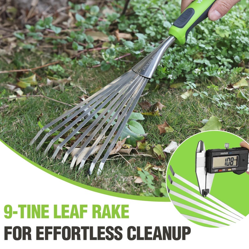 WORKPRO 16" Hand Rake, Heavy Duty Stainless Steel Garden Rake with Soft Handle, Small Garden Hand Tool for Gardening, Cultivating, Loosening Soil & Spreading Mulch, Flower Beds - Image 4