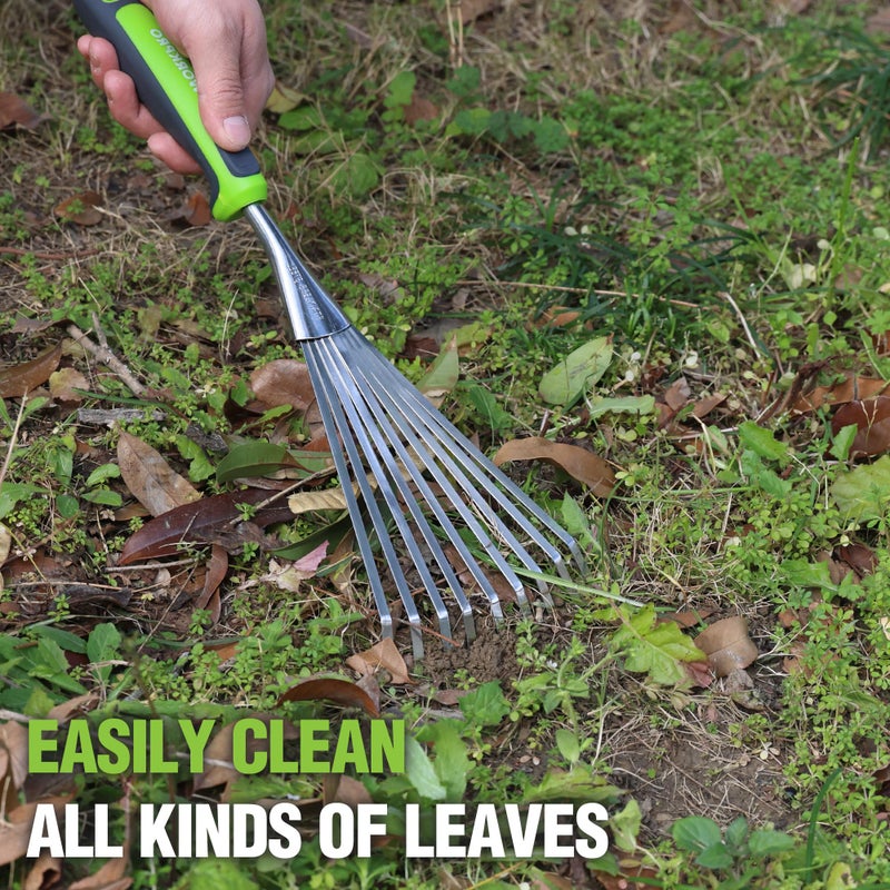 WORKPRO 16" Hand Rake, Heavy Duty Stainless Steel Garden Rake with Soft Handle, Small Garden Hand Tool for Gardening, Cultivating, Loosening Soil & Spreading Mulch, Flower Beds - Image 5