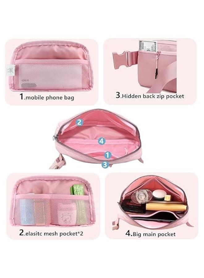 هوكور TRASSLE Fanny Belt Bag Waist Pack Crossbody Bags Bum Bag for Running Hiking Travel Workout Adjustable Strap for Women (Pink)  - Image 5