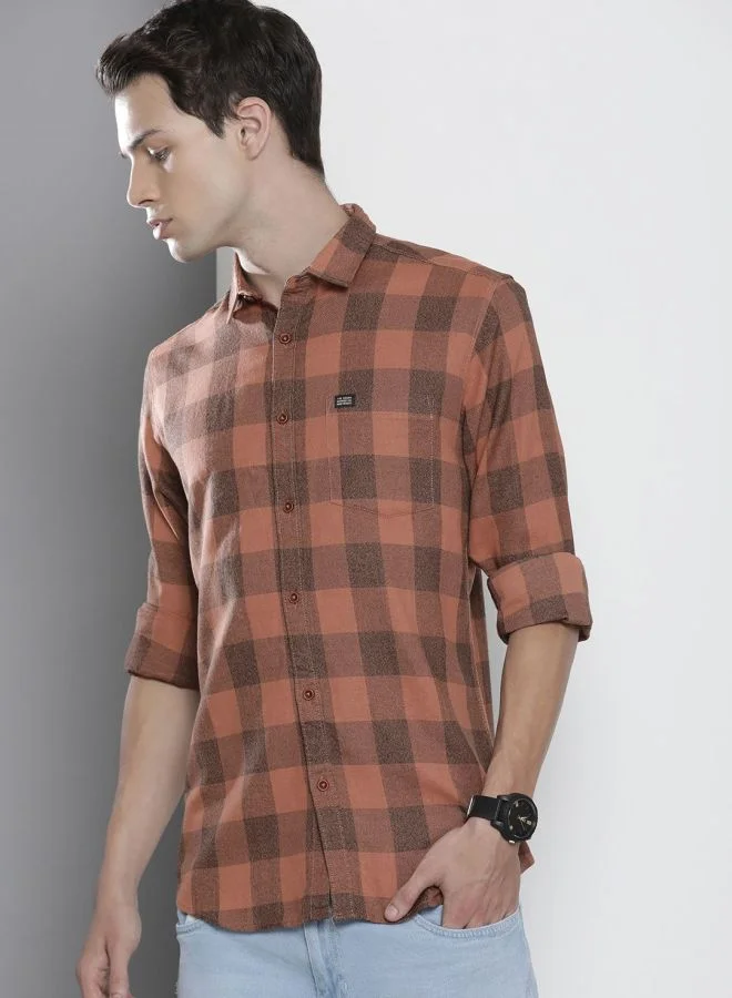 The Indian Garage Co Men Regular Fit Checkered Full Sleeves Spread Collar Casual Shirt