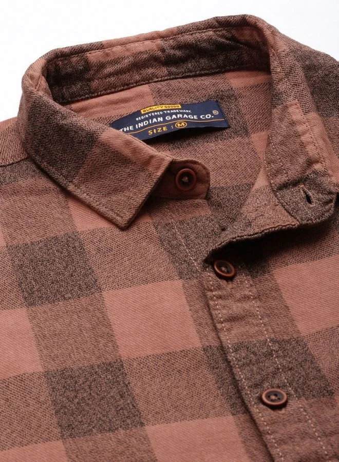 The Indian Garage Co Men Regular Fit Checkered Full Sleeves Spread Collar Casual Shirt