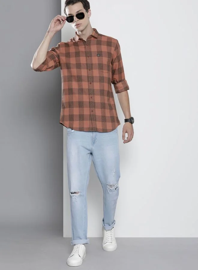 The Indian Garage Co Men Regular Fit Checkered Full Sleeves Spread Collar Casual Shirt