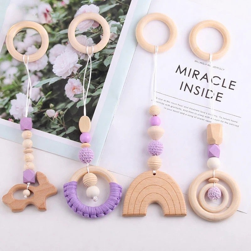 Y&D 4pcs Organic Rainbow Beech Wood Teether Baby Teething Toy Gift Set Food Grade BPA Free Safe for Newborn Infant - Image 5