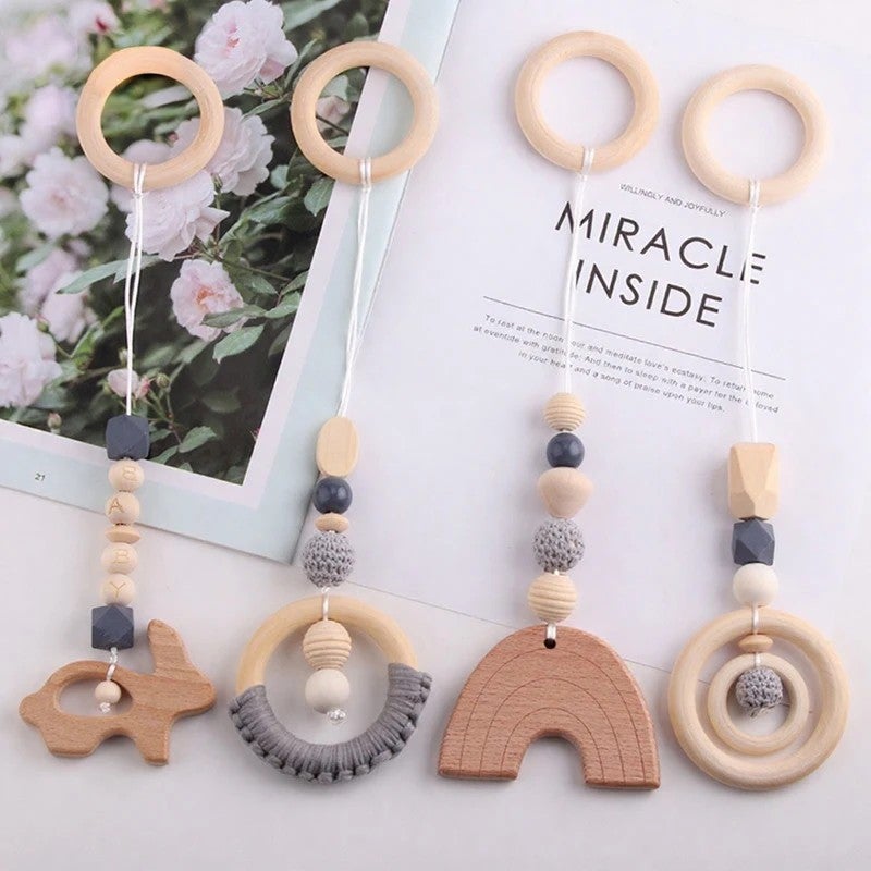 Y&D 4pcs Organic Rainbow Beech Wood Teether Baby Teething Toy Gift Set Food Grade BPA Free Safe for Newborn Infant - Image 2