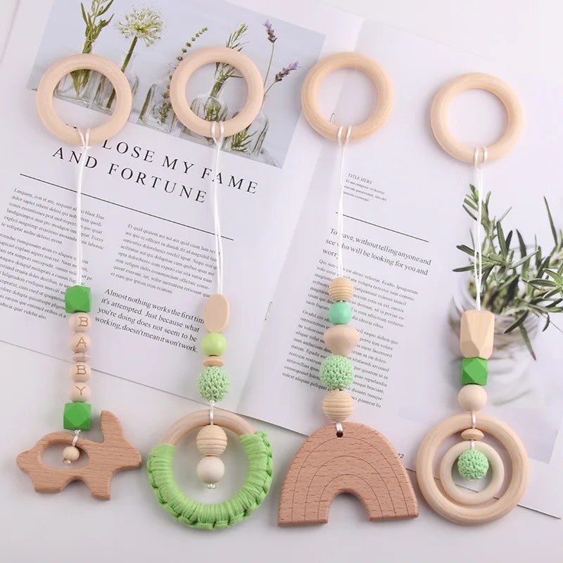 Y&D 4pcs Organic Rainbow Beech Wood Teether Baby Teething Toy Gift Set Food Grade BPA Free Safe for Newborn Infant - Image 3