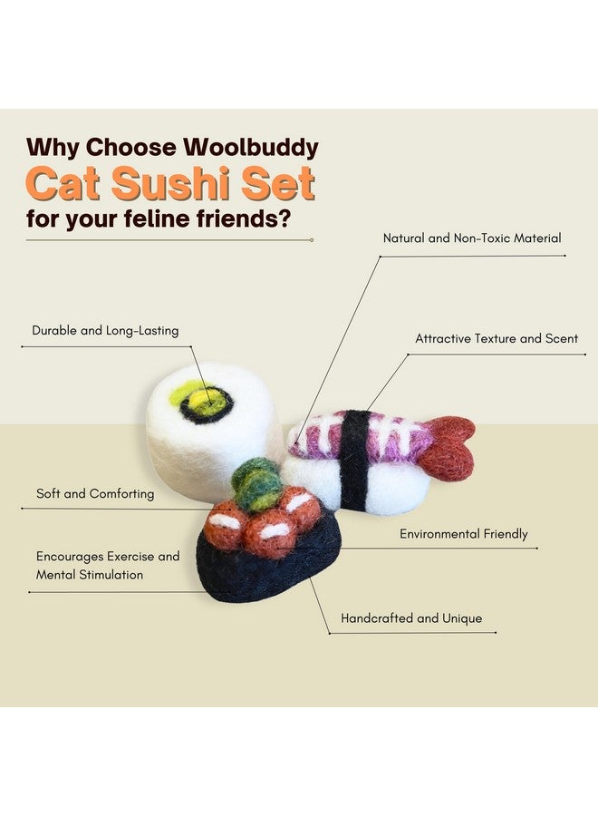 Woolbuddy Cat Toy - Cat Sushi Toy, 8pcs, Wool Cat Toy for Boredom & Stimulating, Cute Interactive Cat Toys for Indoor Cats, Self Play Cat Kitten Toys, Cat Chew Toy, Cat Enrichment Without Catnip - Image 4