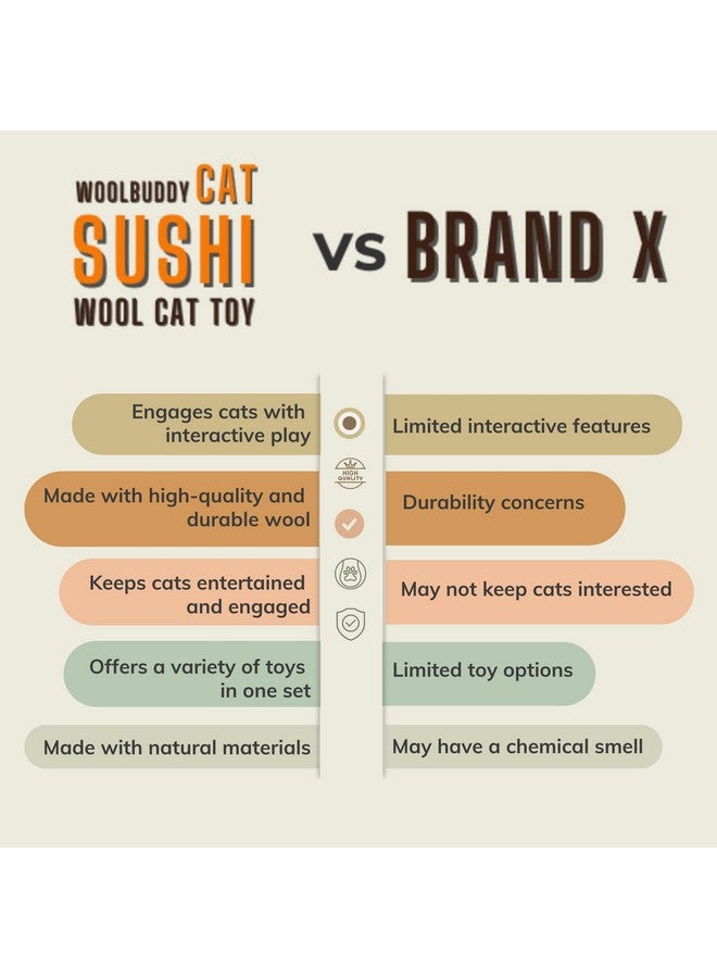 Woolbuddy Cat Toy - Cat Sushi Toy, 8pcs, Wool Cat Toy for Boredom & Stimulating, Cute Interactive Cat Toys for Indoor Cats, Self Play Cat Kitten Toys, Cat Chew Toy, Cat Enrichment Without Catnip - Image 5