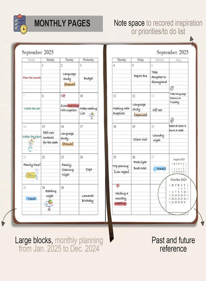 Benkaim Daily Planner 2025-2026, Academic Planner 2025-2026 Weekly and Monthly Planner, Calendar Book with Hourly Schedule 8.5"x5.8", July 2025 to June 2026, Faux Leather Cover (Grey) - Image 3