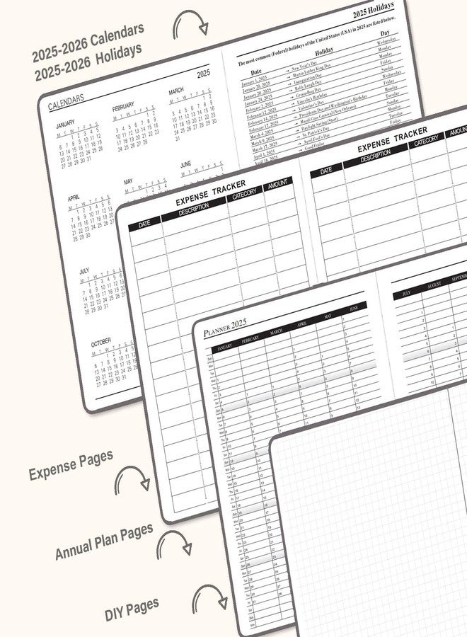 Benkaim Daily Planner 2025-2026, Academic Planner 2025-2026 Weekly and Monthly Planner, Calendar Book with Hourly Schedule 8.5"x5.8", July 2025 to June 2026, Faux Leather Cover (Grey) - Image 5