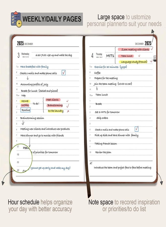 Benkaim Daily Planner 2025-2026, Academic Planner 2025-2026 Weekly and Monthly Planner, Calendar Book with Hourly Schedule 8.5"x5.8", July 2025 to June 2026, Faux Leather Cover (Grey) - Image 2