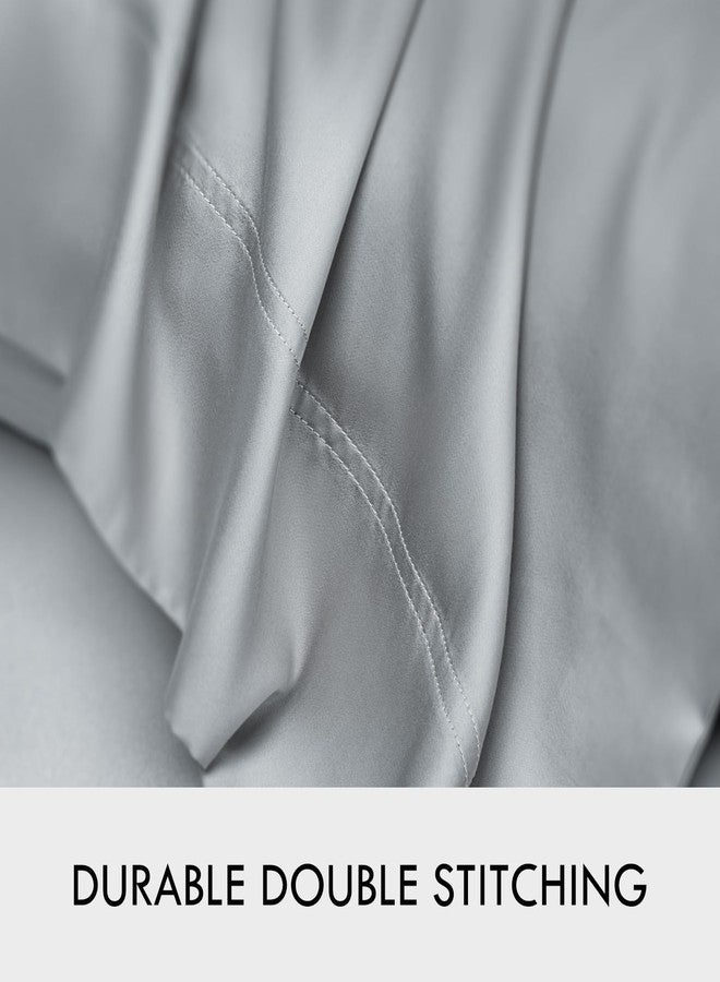 Cleva Sheets Queen Bed Sheet Set, 100% Rayon derived from Bamboo, Luxuriously Soft, Cooling, Double Stitching, 16" Deep Pockets (Queen, Silver) - Image 4