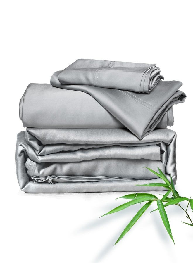 Cleva Sheets Queen Bed Sheet Set, 100% Rayon derived from Bamboo, Luxuriously Soft, Cooling, Double Stitching, 16" Deep Pockets (Queen, Silver) - Image 1