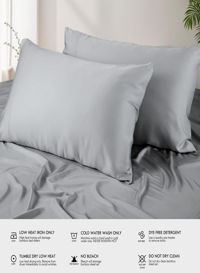 Cleva Sheets Queen Bed Sheet Set, 100% Rayon derived from Bamboo, Luxuriously Soft, Cooling, Double Stitching, 16" Deep Pockets (Queen, Silver) - Image 2