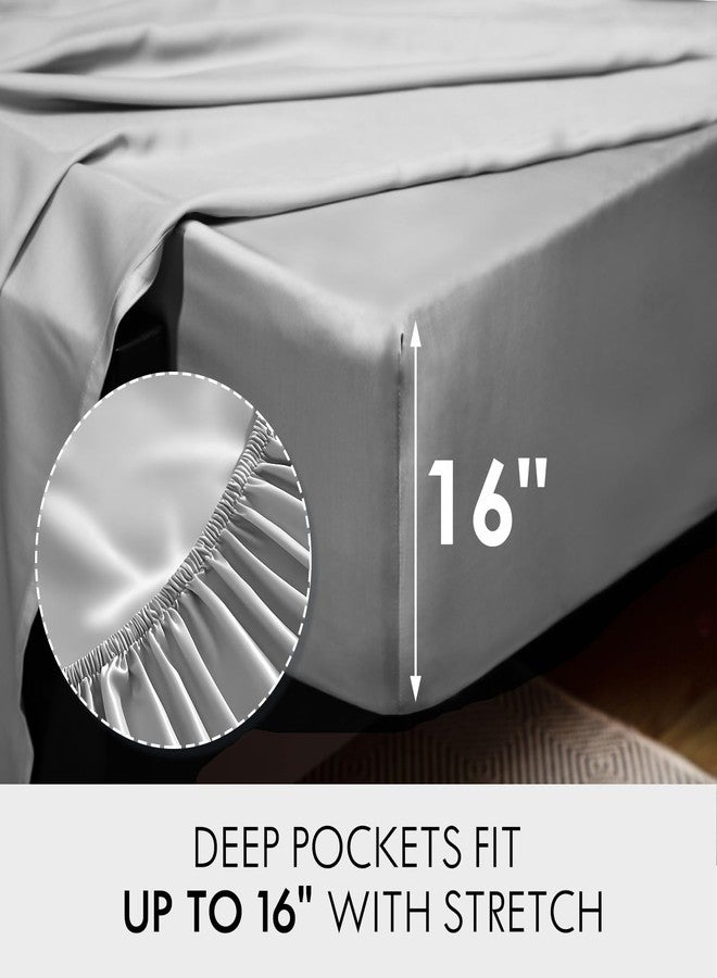 Cleva Sheets Queen Bed Sheet Set, 100% Rayon derived from Bamboo, Luxuriously Soft, Cooling, Double Stitching, 16" Deep Pockets (Queen, Silver) - Image 5