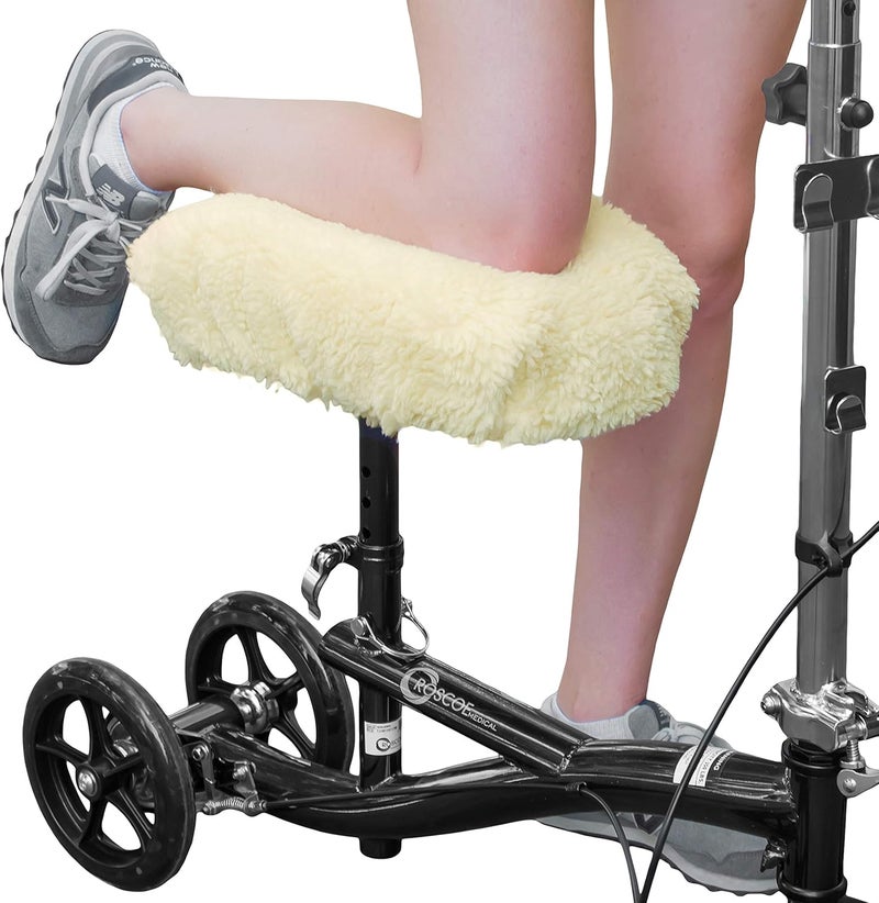 RMS Knee Walker Pad Cover - Plush Synthetic Faux Sheepskin Scooter Seat Cushion - Padded Foam for Comfort During Injury - Washable and Reusable - Fits Most Knee Scooters - Image 1