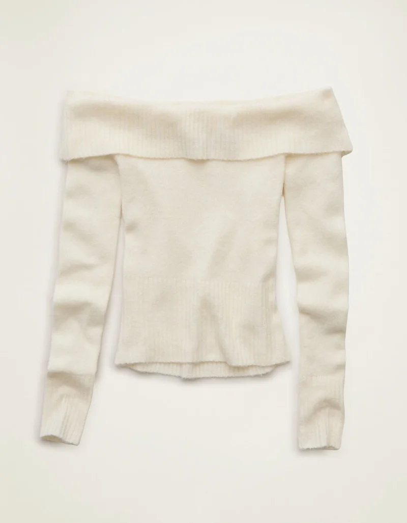 American Eagle  AE Whoa So Soft Off-The-Shoulder Foldover Sweater Top for Women | Best Price UAE