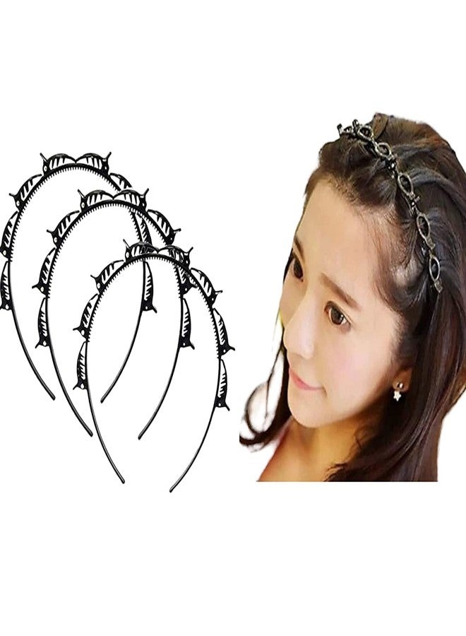 GrenzaFab Pack Of 3 Double Layer Twist Plait Headband|Trending Trunks Headbands Plastic And Resin Hair Twister|Hairstyle Braid Tool|Hair Clips For Girls And Women|Hairpin|Alligator Clips (Black) - Image 1