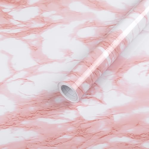 Abyssaly Pink and White Marble Contact Paper Faux Marble Peel and Stick Wallpaper for Cabinets and Drawer Shelf Self Adhesive Granite Counter Top Waterproof Decorative Wall Paper 157in X 3937in - Image 1