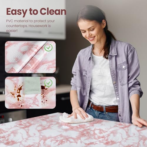 Abyssaly Pink and White Marble Contact Paper Faux Marble Peel and Stick Wallpaper for Cabinets and Drawer Shelf Self Adhesive Granite Counter Top Waterproof Decorative Wall Paper 157in X 3937in - Image 3