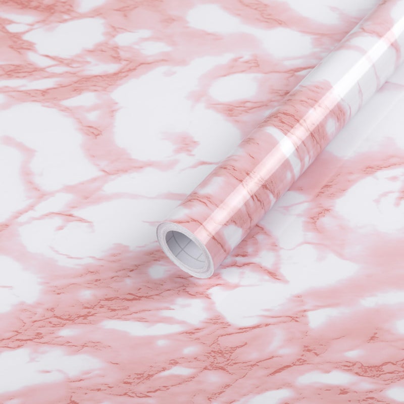 Abyssaly Pink and White Marble Contact Paper Faux Marble Peel and Stick Wallpaper for Cabinets and Drawer Shelf Self Adhesive Granite Counter Top Waterproof Decorative Wall Paper 157in X 3937in - Image 2