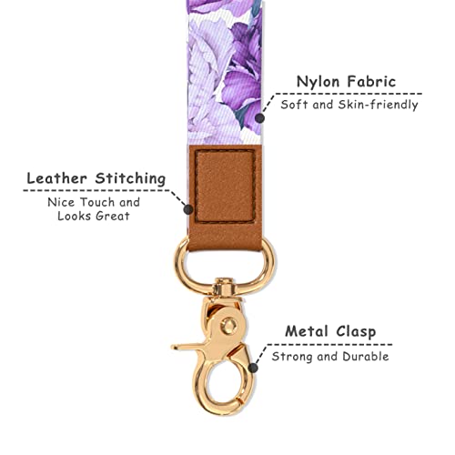 Hsxnam Wrist Lanyard Key Chain, Cute Wristlet Strap Keychain Holder for Women Men Keys ID Badges Phone Airpods, Purple Flower - Image 3
