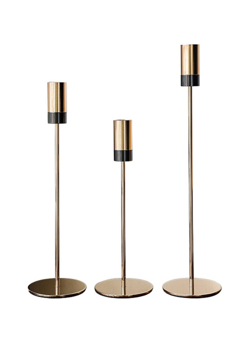 SYOSI Golden Candlestick Holders, Set of 3 Taper Candle Holders, Minimalist Decor for Wedding, Dining, Party, Holiday Dinner, Table Centerpiece - Image 1