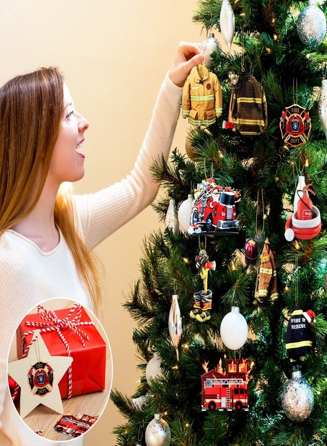 Funtery 9 Pcs Acrylic Farmhouse Firefighter Uniform Ornament Firefighter Gifts Christmas Tree Firetruck Ornament Decorative for Fire Fireman Department Gifts for Christmas (Stylish Style) - Image 4