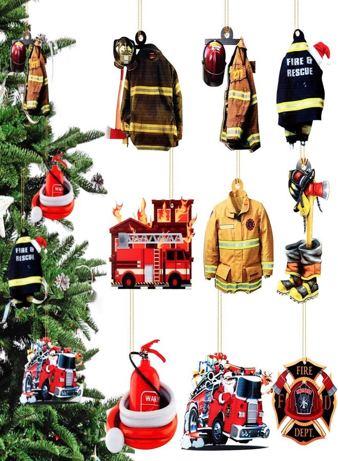 Funtery 9 Pcs Acrylic Farmhouse Firefighter Uniform Ornament Firefighter Gifts Christmas Tree Firetruck Ornament Decorative for Fire Fireman Department Gifts for Christmas (Stylish Style) - Image 1