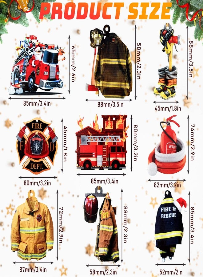 Funtery 9 Pcs Acrylic Farmhouse Firefighter Uniform Ornament Firefighter Gifts Christmas Tree Firetruck Ornament Decorative for Fire Fireman Department Gifts for Christmas (Stylish Style) - Image 2