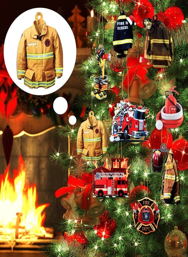 Funtery 9 Pcs Acrylic Farmhouse Firefighter Uniform Ornament Firefighter Gifts Christmas Tree Firetruck Ornament Decorative for Fire Fireman Department Gifts for Christmas (Stylish Style) - Image 3