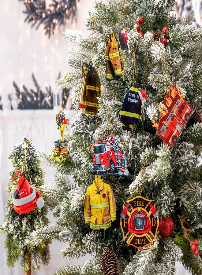 Funtery 9 Pcs Acrylic Farmhouse Firefighter Uniform Ornament Firefighter Gifts Christmas Tree Firetruck Ornament Decorative for Fire Fireman Department Gifts for Christmas (Stylish Style) - Image 5