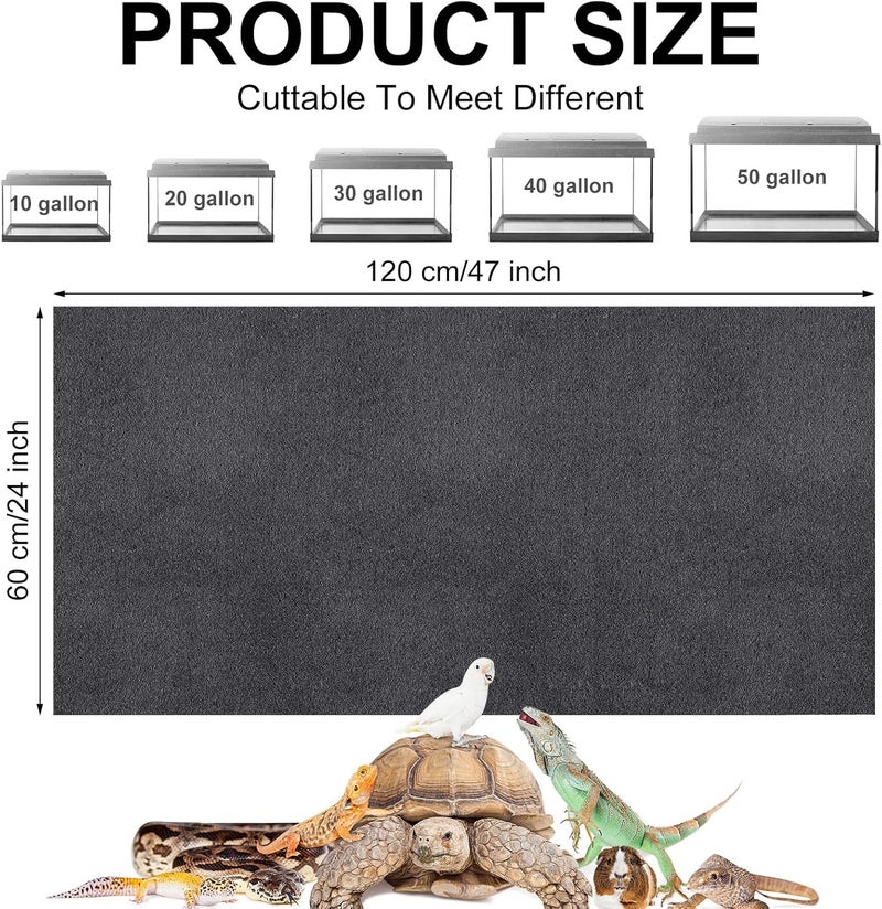 Haull 4 Pcs Reptile Carpet Pet Terrarium Floor Liners Bedding Substrate Liner Supplies Reptile Cage Mat Tank Accessories for Lizard Bearded Dragon Tortoise Snake Leopard (Black,47 x 24 Inch) - Image 2