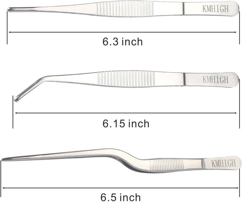 KMHIGH Stainless Steel Tweezers Set, For Small Gardening and Kitchen, Multi-Purpose Tools. (3Pcs, 6.15Inches / 6.3Inches / 6.5Inches) - Image 2