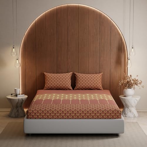 Stoa Paris King Size Bedsheet, Bedding Set with Cotton Pillow Covers, Cotton for Restful Sleep, Ideal Gift Items for Women, Home Makeover, Lumiere Collection - Copper - Image 3
