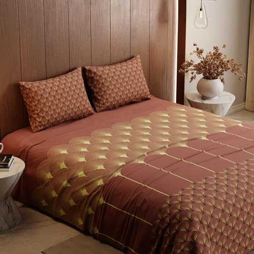 Stoa Paris King Size Bedsheet, Bedding Set with Cotton Pillow Covers, Cotton for Restful Sleep, Ideal Gift Items for Women, Home Makeover, Lumiere Collection - Copper - Image 5