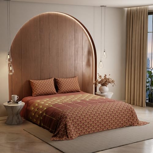 Stoa Paris King Size Bedsheet, Bedding Set with Cotton Pillow Covers, Cotton for Restful Sleep, Ideal Gift Items for Women, Home Makeover, Lumiere Collection - Copper - Image 1