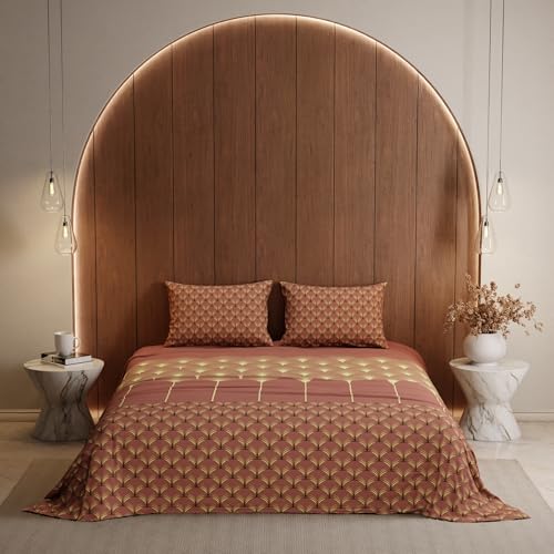 Stoa Paris King Size Bedsheet, Bedding Set with Cotton Pillow Covers, Cotton for Restful Sleep, Ideal Gift Items for Women, Home Makeover, Lumiere Collection - Copper - Image 4