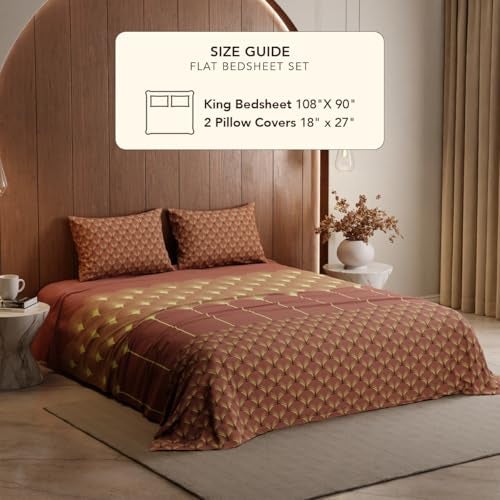 Stoa Paris King Size Bedsheet, Bedding Set with Cotton Pillow Covers, Cotton for Restful Sleep, Ideal Gift Items for Women, Home Makeover, Lumiere Collection - Copper - Image 2