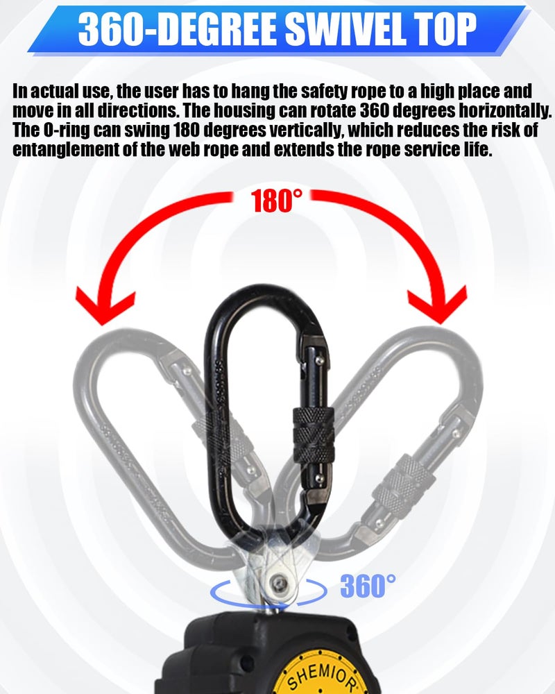 SHEMIOR 6FT Self Retracting Lifeline, Swivel Top Self Retractable Safety Lanyard, ANSI Lightweight Web SRL, Rebar Hook Fall Arrest Protection Gear - Image 3