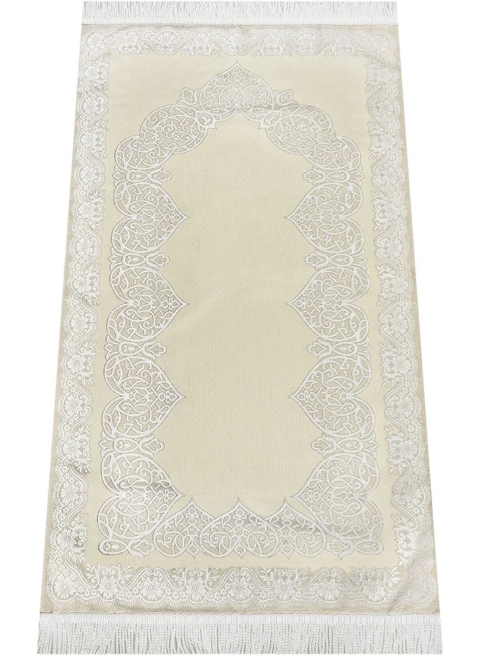 İhvan Online Lined Satin Jacquard Prayer Rug - Cream