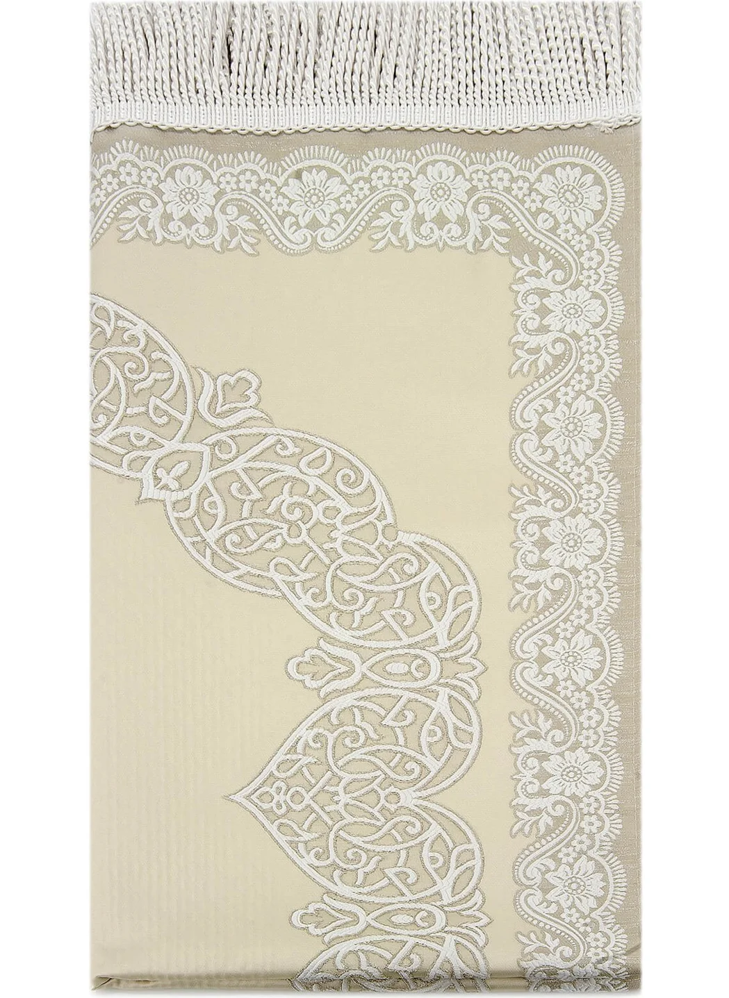 İhvan Online Lined Satin Jacquard Prayer Rug - Cream