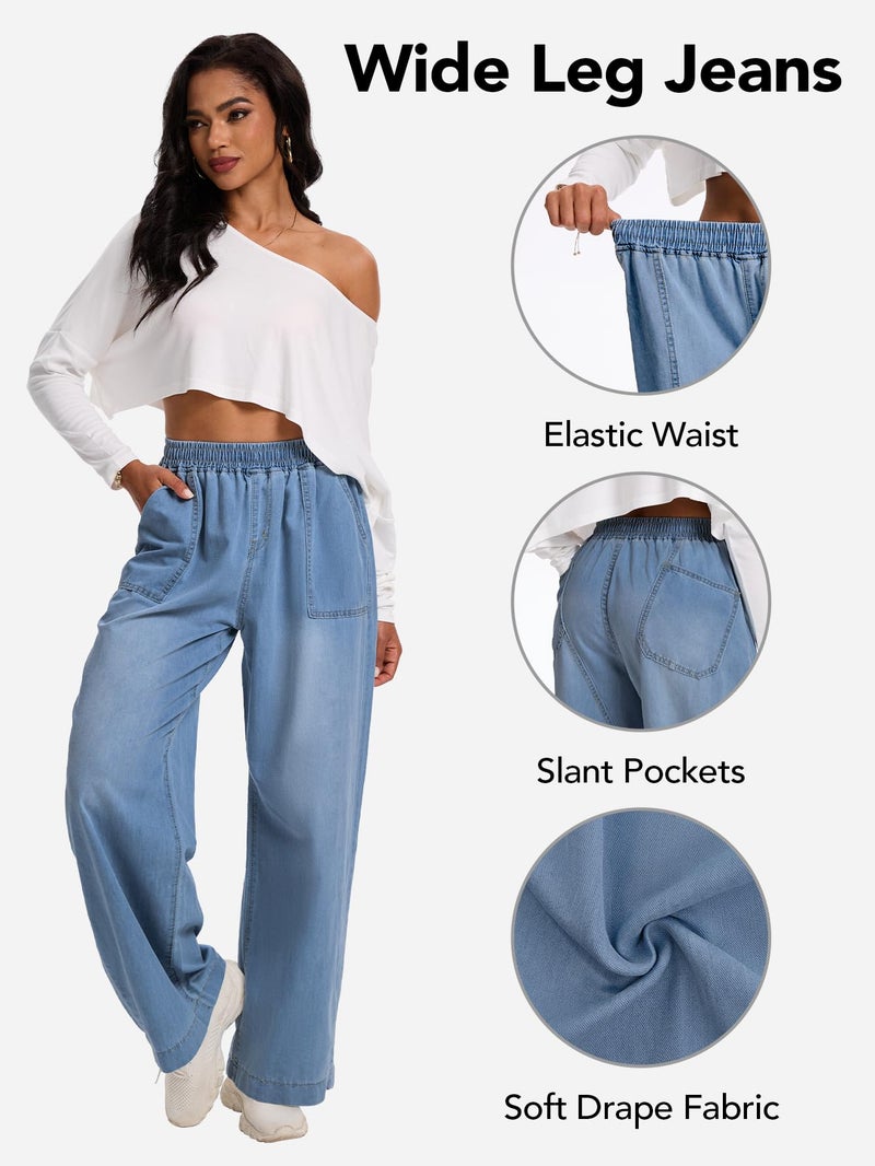 DEICAEVO Wide Leg Baggy Jeans, Elastic Waist Jeans for Women Trendy Loose Pants Dark Blue M - Image 4