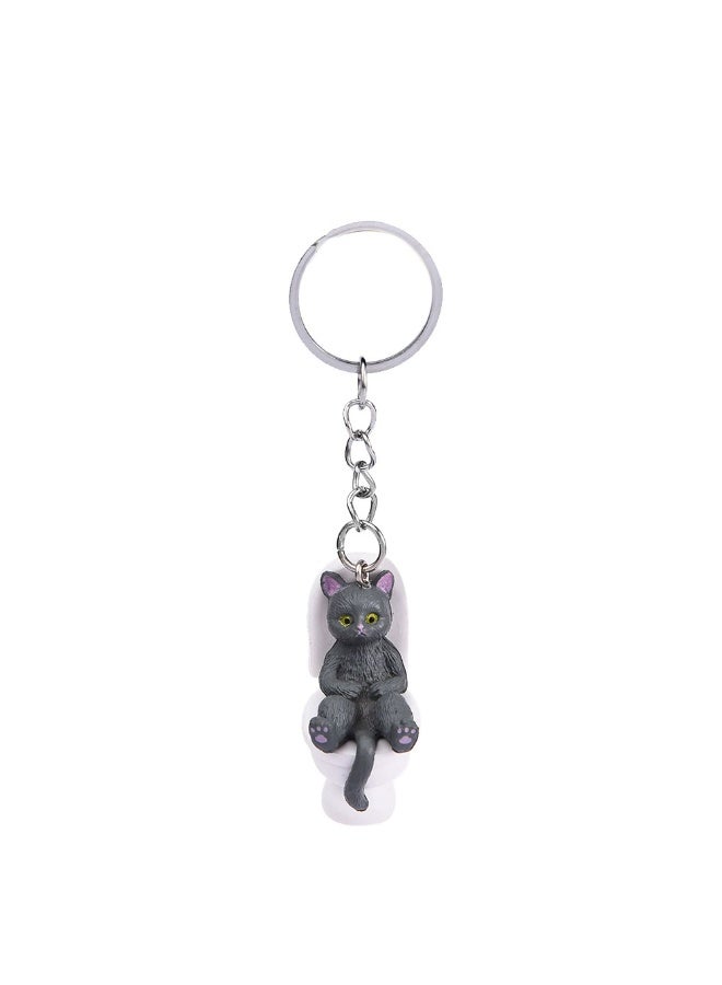 Creative Cartoon Toilet Cat Keychain Funny Toy Animal Key Ring for Women Men DIY Car Handbag Phone Case Pendant Accessories Gift-Color:A