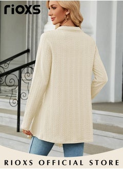 RIOXS Women's V-neck Long Sleeve Shirt Knitted Loose Sleeves Fitted Solid Color Jacquard Tops Hoodie Soft and Comfortable Pullover Shirt  - Image 5